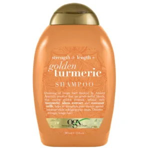 شامپو زردچوبه طلایی اوجی ایکس با عصاره شیر تغذیه کننده موها تحریک کننده رشد موها OGX Strength Length + Golden Turmeric Shampoo