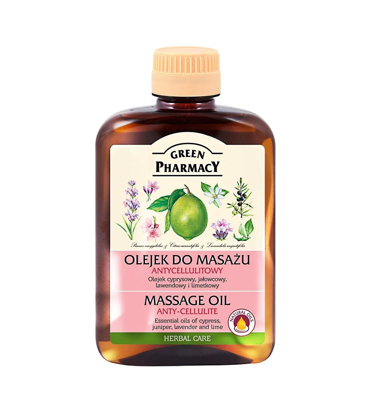 روغن ماساژ بدن گرین فارماسی ضد سلولیت حاوی روغن طبیعی بادام آهک و اسطوخودوس و درخت سرو 200میل