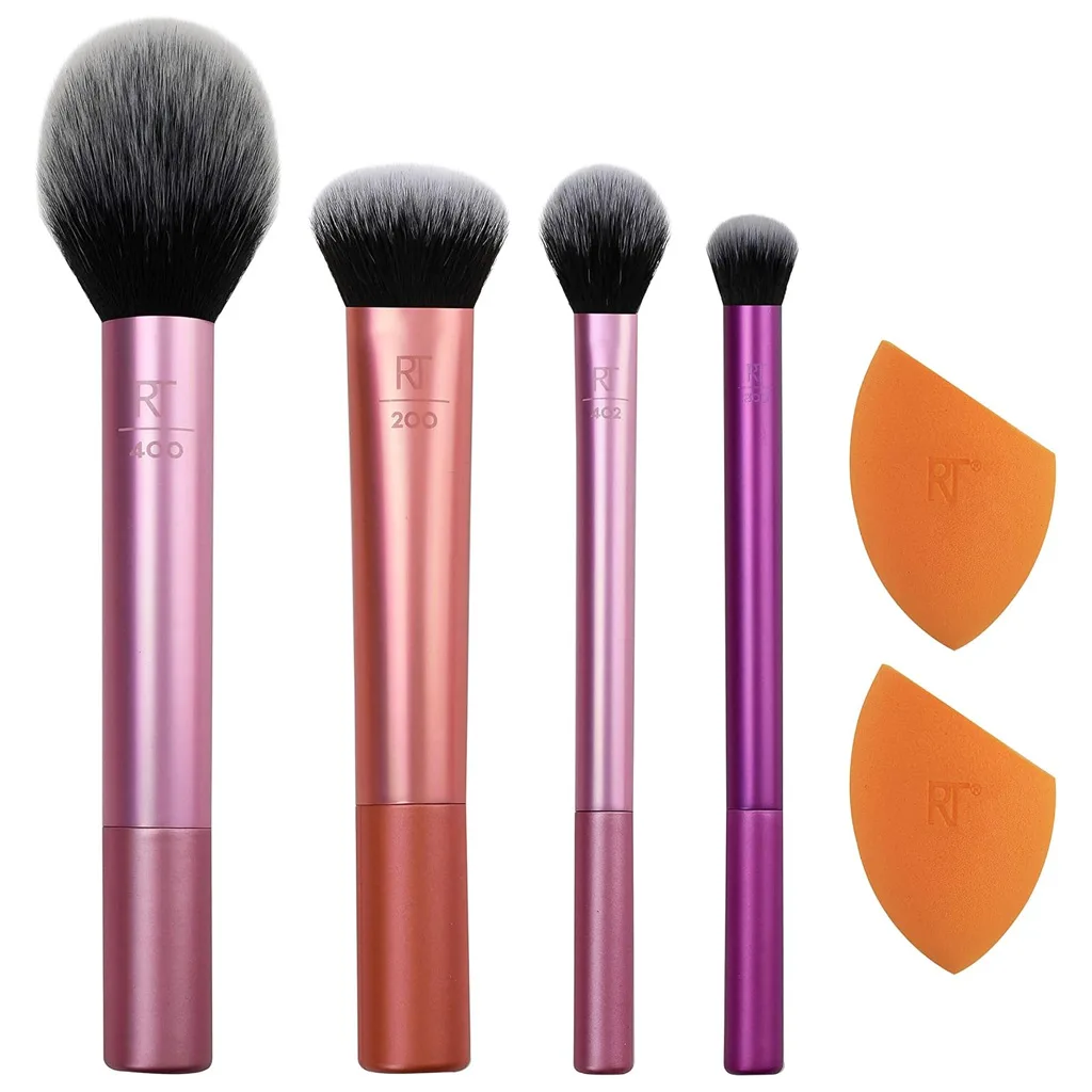 ست 6 تیکه براش آرایشی ریل تکنیک همراه با دو عدد پد(اسفنج) کد 1997