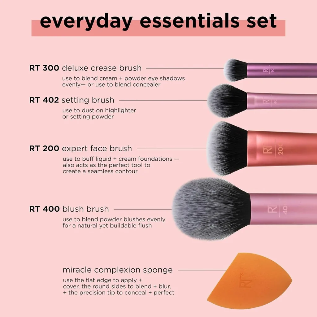 ست 6 تیکه براش آرایشی ریل تکنیک همراه با دو عدد پد(اسفنج) کد 1997