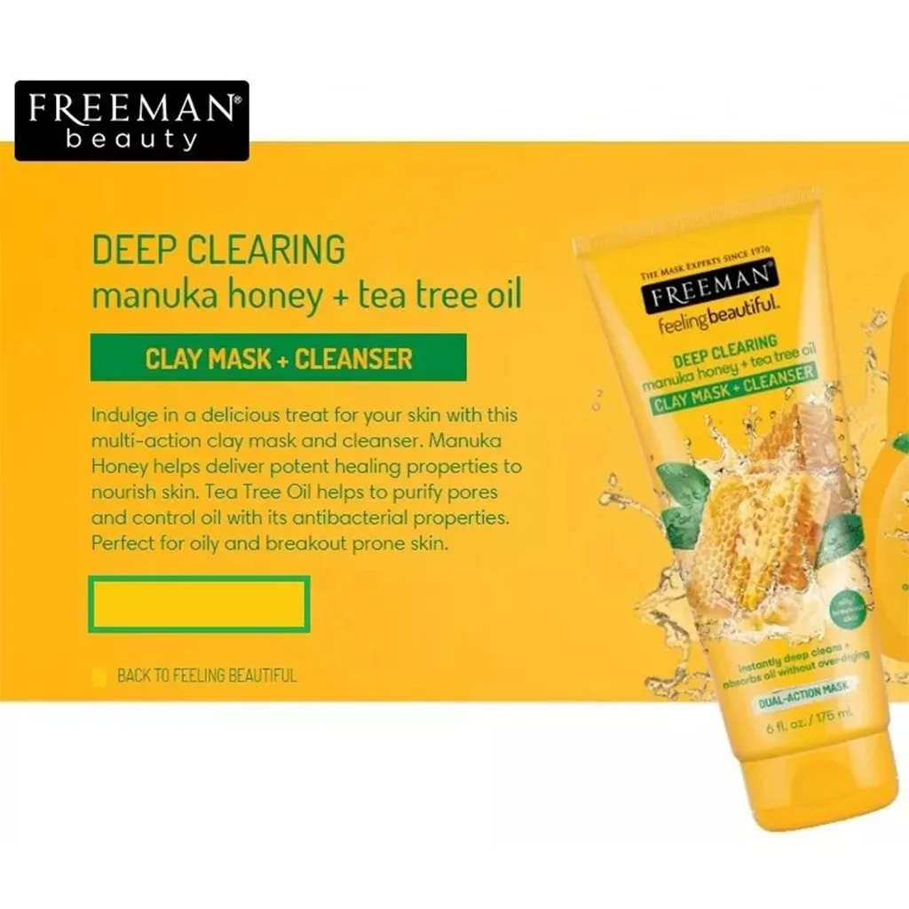 ماسک صورت خاک رس با عسل مانوکا و روغن درخت چای فریمن freeman