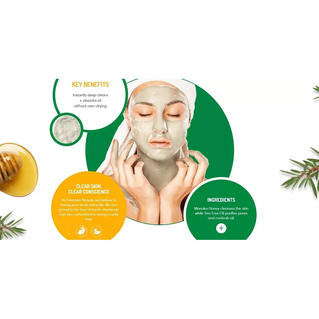 ماسک صورت خاک رس با عسل مانوکا و روغن درخت چای فریمن freeman