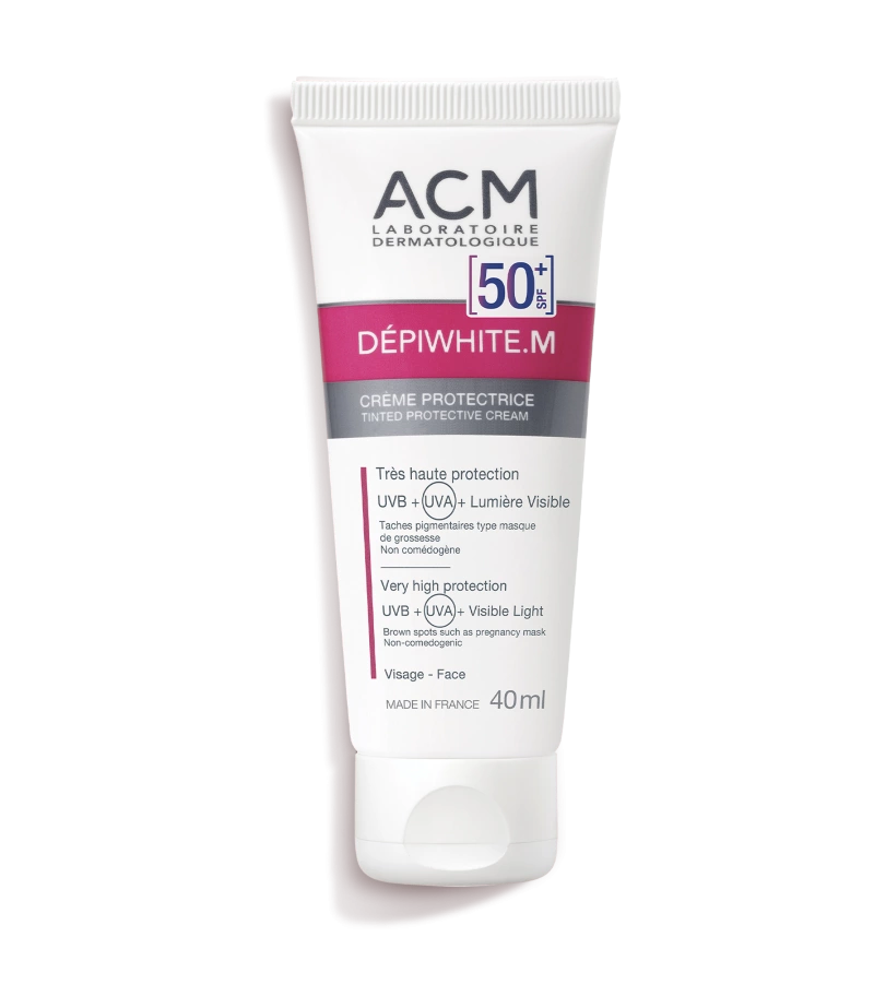کرم ضد لک ای سی ام درمان لکه های قهوه ای مناسب صورت و گردن و دست با ضد آفتاب SPF50 ACM DEPIWHITE.M