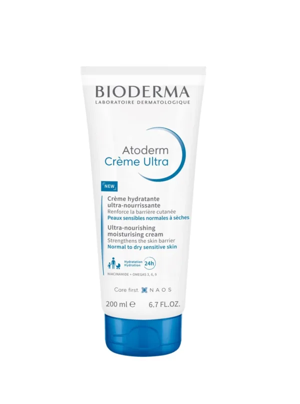 کرم مرطوب کننده و تغذیه کننده بایودرما اتودرم تیوپی Creme Ultra جذب سریع بدون عطر 200میل
