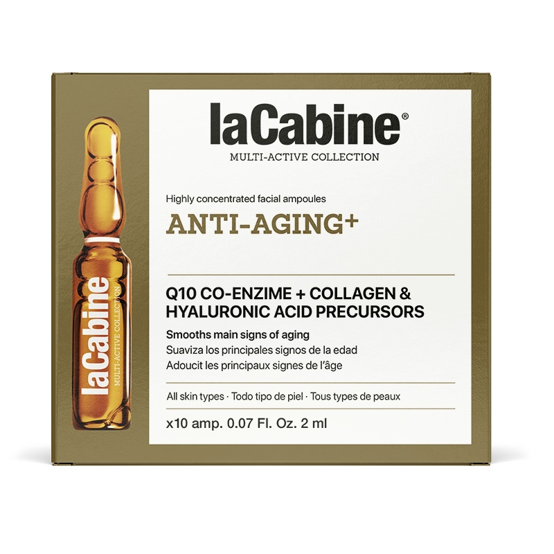 ویال صورت لاکابین ضدپیری بسیار قوی کلاژن ساز با Q10 و هیالورونیک اسید کد 2846 La Cabine Anti-Aging+ ampoules reducing visibility wrinkles