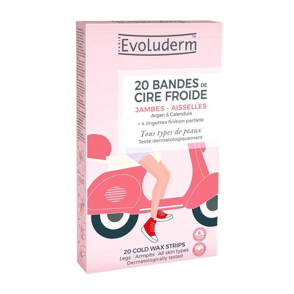 Evoluderm - 20 Bandes Dépilatoires de Cire Froide - Jambes & Aisselles--
