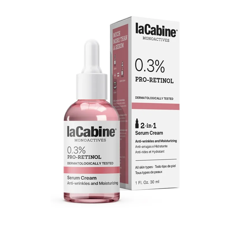 سرم کرمی رتینول 0.3% پرو لاکابین ضدچروک ولک با تحریک سنتز کلاژن و بهبود بازسازی سلولی کد7703 La Cabine 0,3% Pro-Retinol Serum Cream 30ml