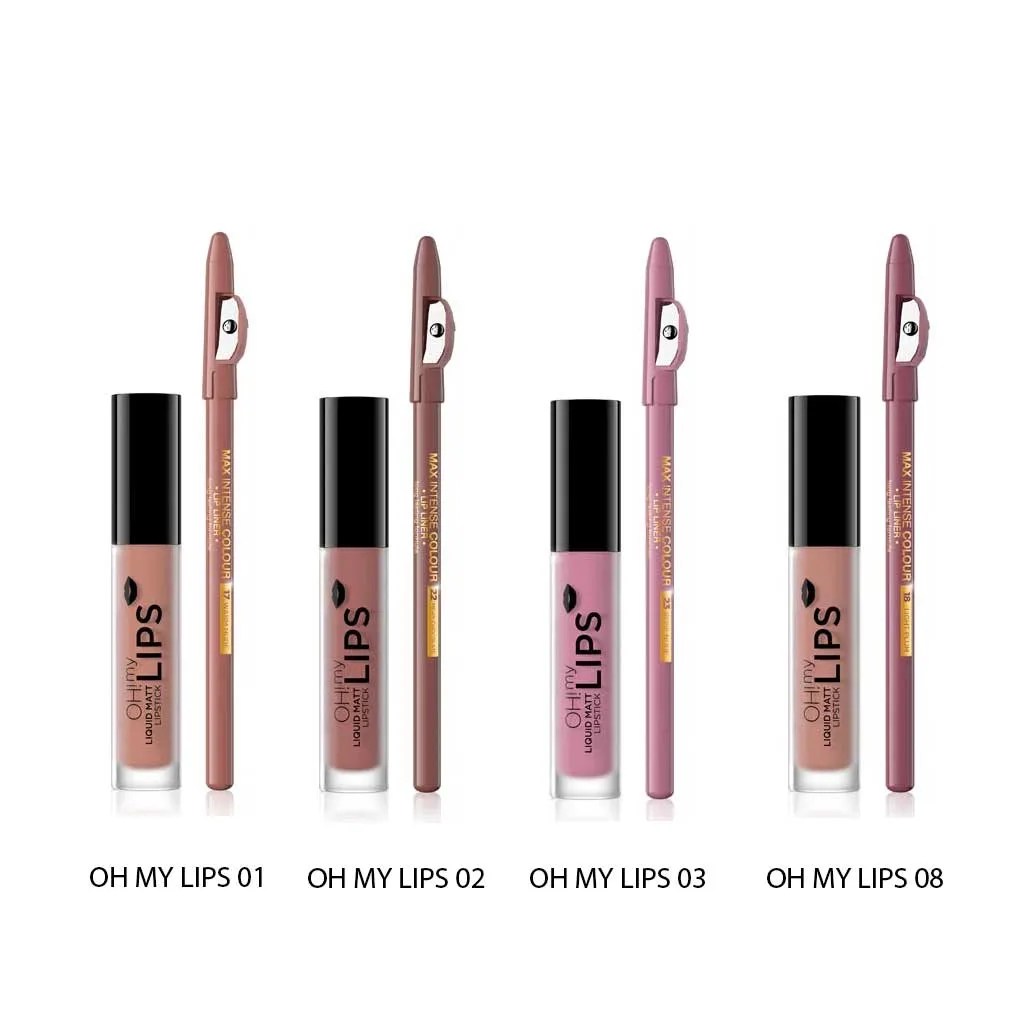 ست رژ لب مایع مات و خط لب اولاین مدل oh my lips