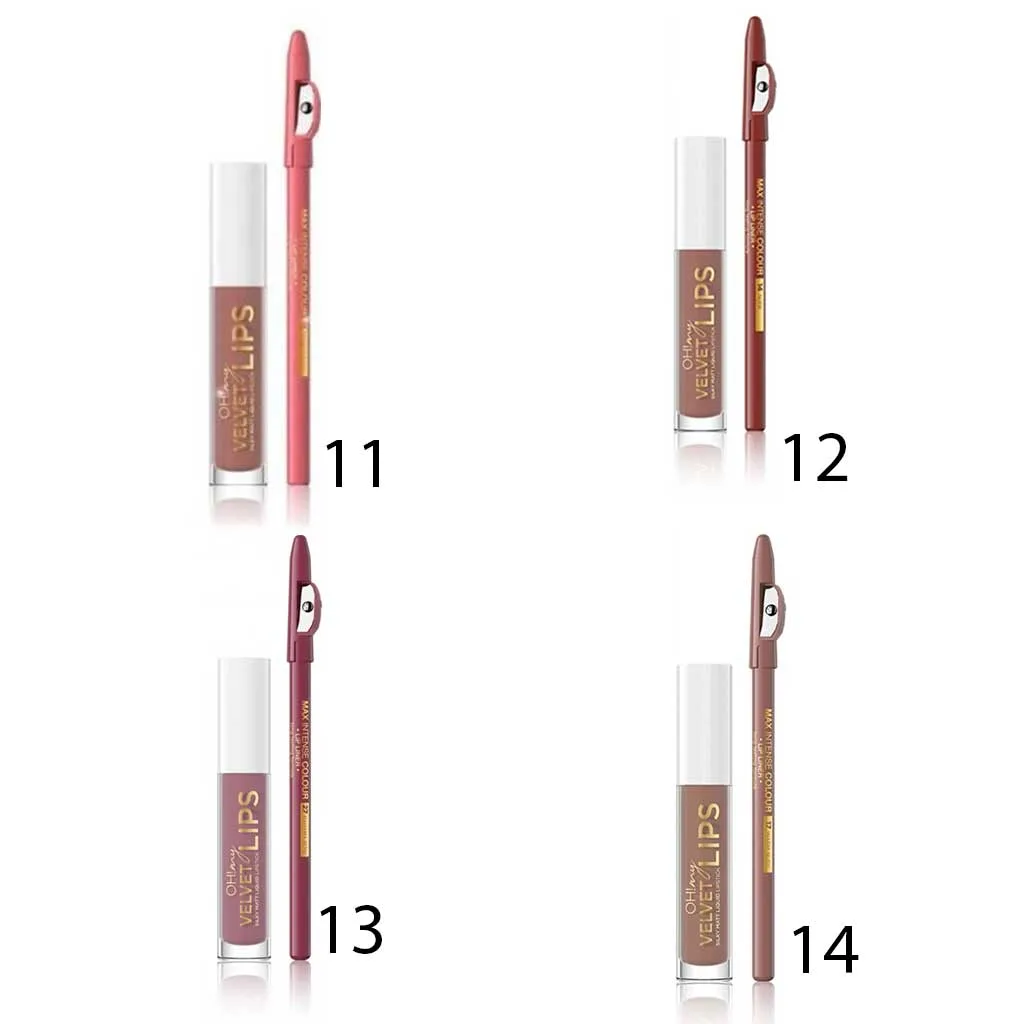 ست رژ لب مخملی مات مایع و خط لب اولاین مدل velvet lip
