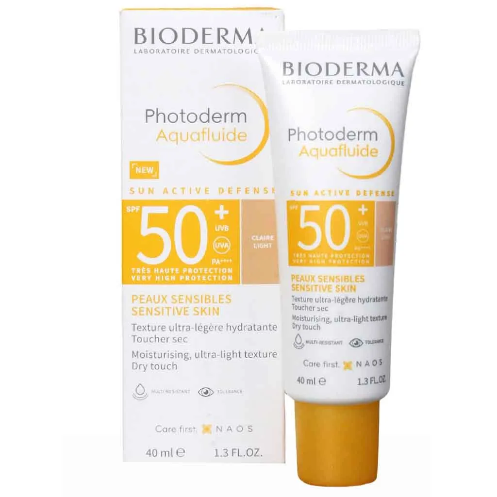 Bioderma Photoderm Aqua Fluide light SPF 50+ Sunscreen ضدآفتاب آکوا فلوئید بایودرما رنگی فوتودرم انواع پوست
