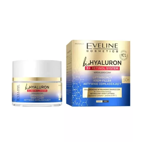 EVELINE COSMETICS 50 ML Bio Hyaluron (1) کرم فیلر مغدی بیو هیالورن اولاین بالای ۵۰ سال