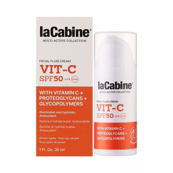 Lacabine Vit-C Spf50 Fluid Cream 30Ml (2) کرم ضد آفتاب حاوی ویتامین سی لاکابین آبرسان و آنتی اکسیدان