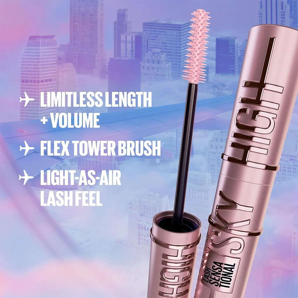 ریمل های اسکای میبلین اصل حجم دهنده قوی و بلند کننده بسیار مشکی فول سایز maybelline SKY HIGH mascara
