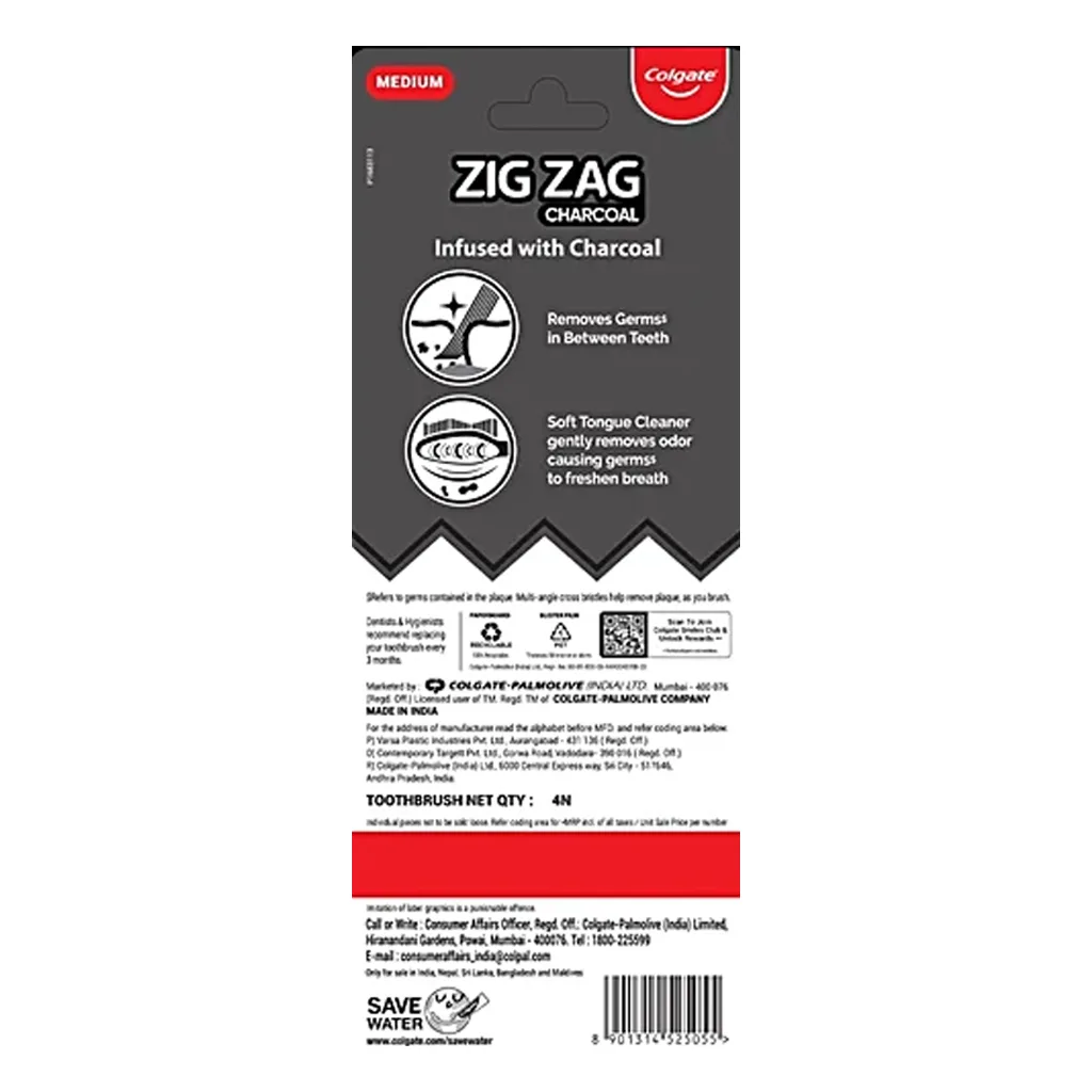 مسواک 4 قلو کولگیت مدل مدیوم CHARCOAL