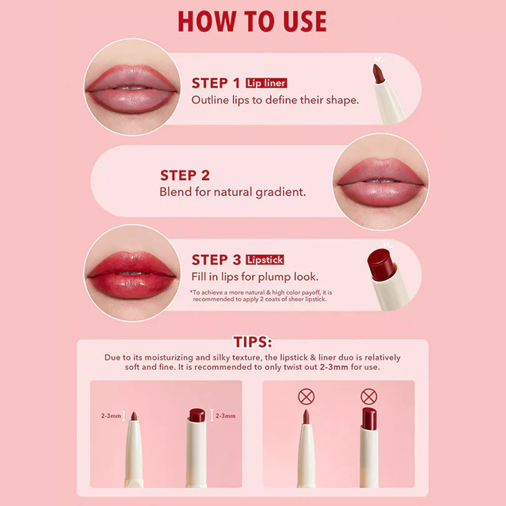 خط لب و رژلب مدادی دو طرفه شیگلم GLAM 101 در 4 رنگ