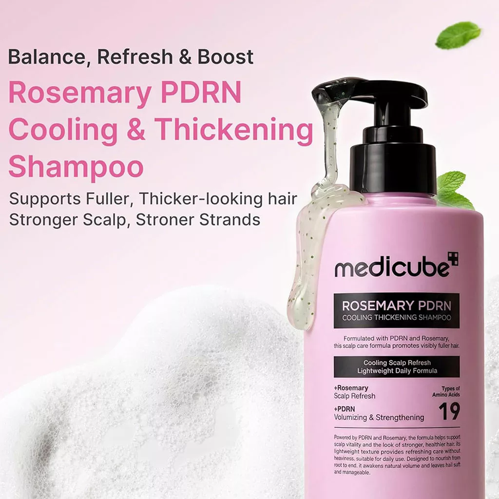 شامپو رزماری PDRN مدی کیوب ضدریزش Medicube ROSEMARY cooling thickening shampoo