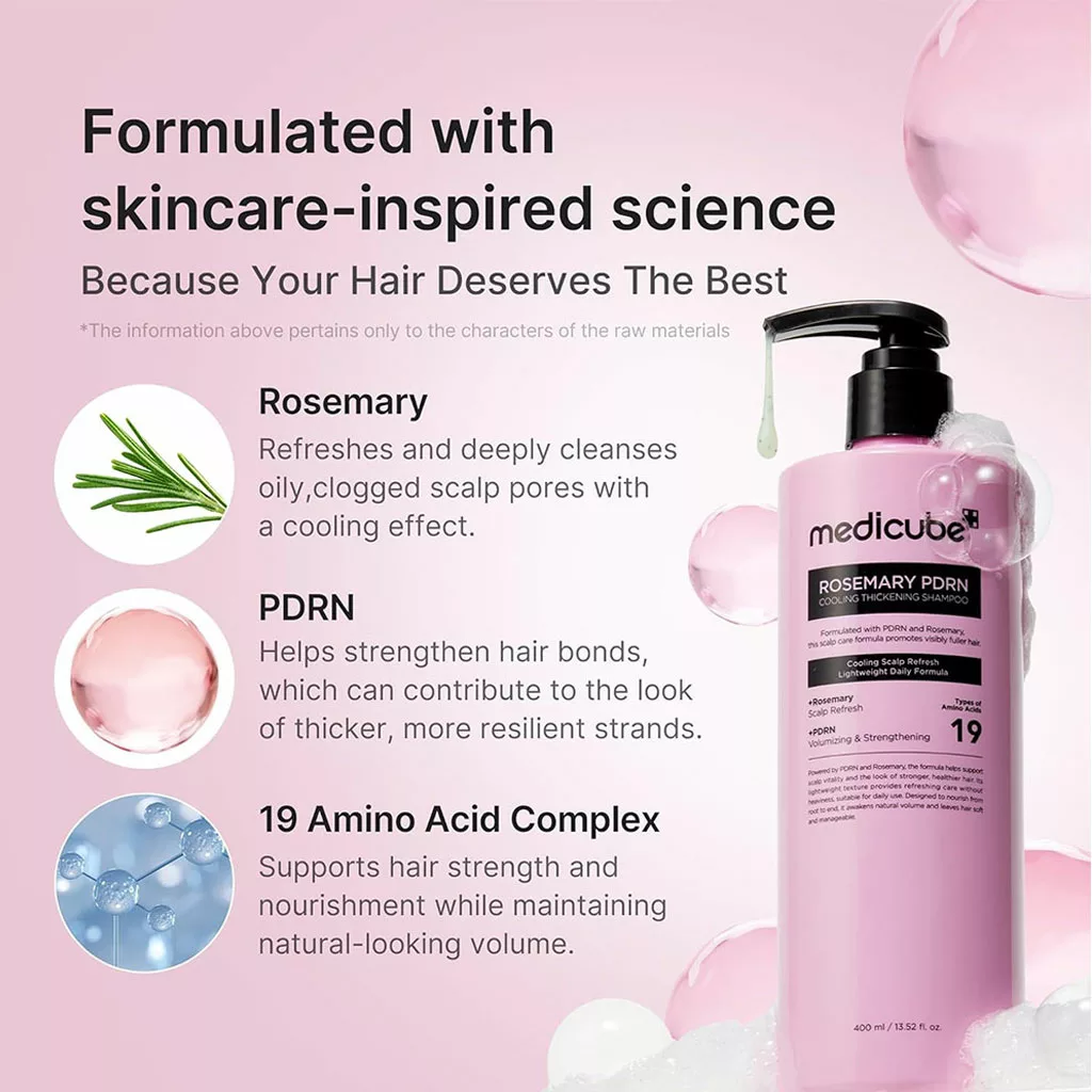 شامپو رزماری PDRN مدی کیوب ضدریزش Medicube ROSEMARY cooling thickening shampoo