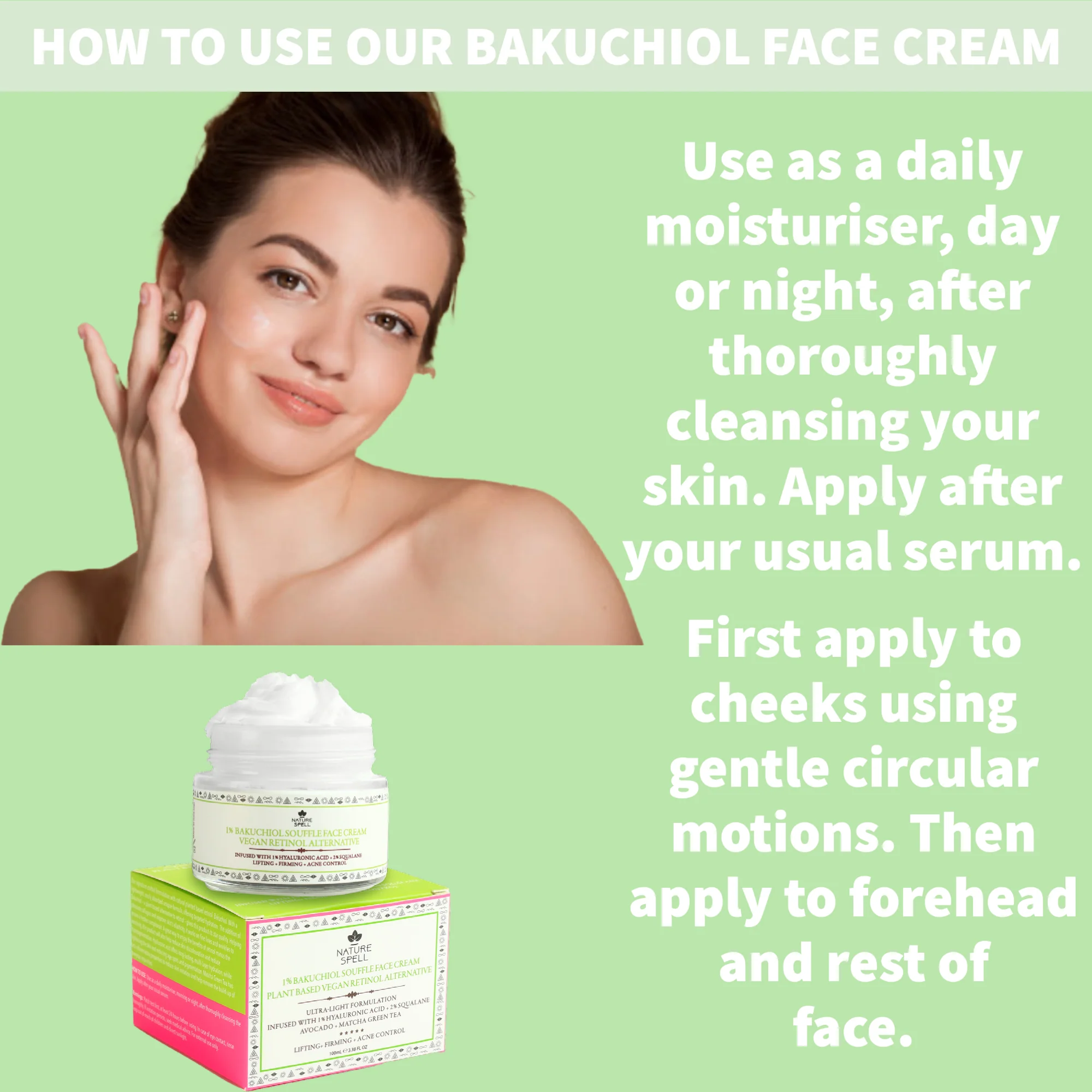 کرم صورت رتینول طبیعی نیچر اسپل حاوی BAKUCHIOL و هیالورونیک اسید