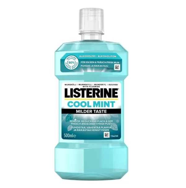 دهانشویه لیسترین ضد عفونی کننده خنک نعنایی بدون الکل 500میل Listerine cool mint