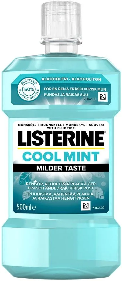 دهانشویه لیسترین ضد عفونی کننده خنک نعنایی بدون الکل 500میل Listerine cool mint