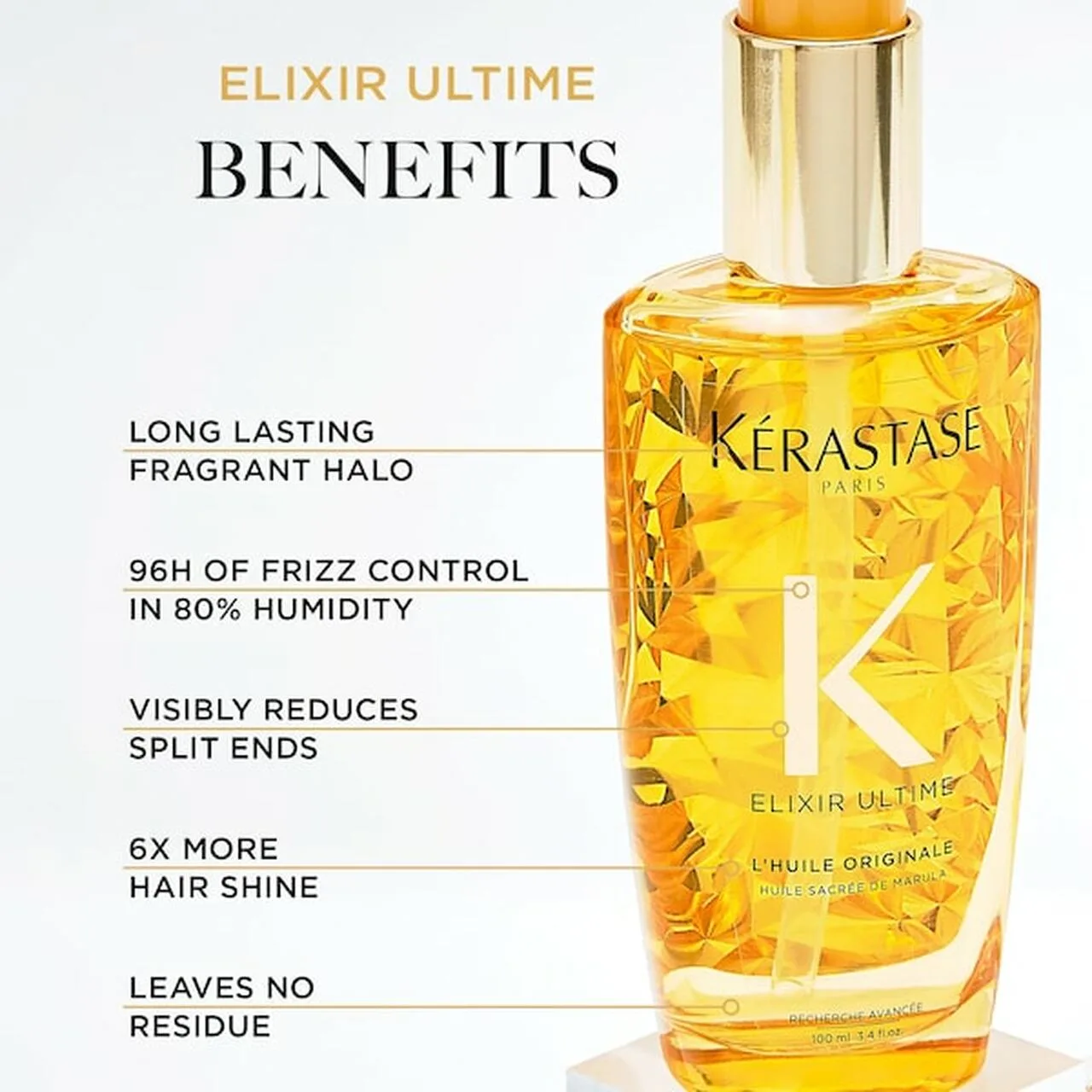 سرم مو الکسیر التایم کراستاس درخشان کننده ترمیم کننده ضد موخوره ضد حرارت  Kerastase Elixir Ultime L'Huile Originale Hair Oil