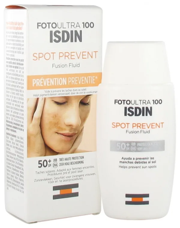 ضد آفتاب ضد لک و جلوگیری از لک ایزدین انواع پوست حتی حساس ISDIN FotoUltra 100 Spot Prevent Fusion Fluid SPF50