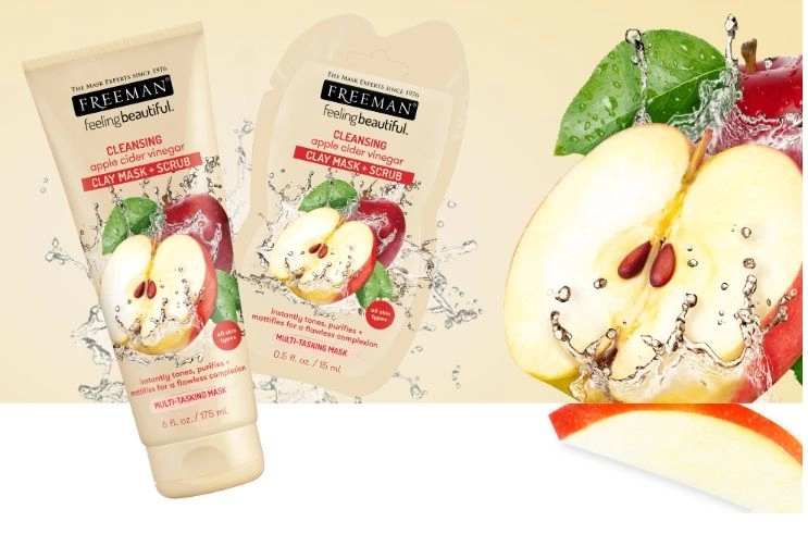 ماسک صورت چهار کاره خاک رسی پاکسازی و اسکراب کننده فریمن حاوی دانه سیب و سرکه سیب (کد7606)