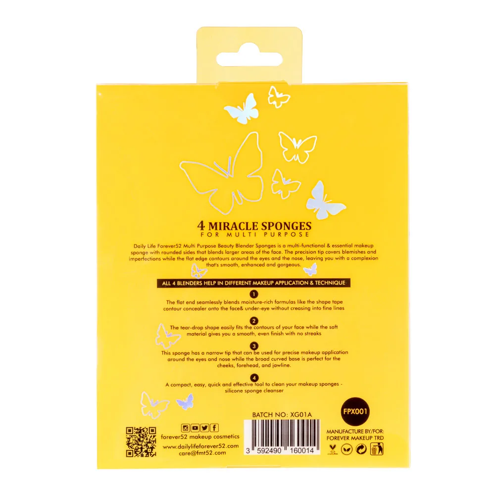 پک 4 تایی پد ( اسفنج ) فور اور ۵۲ مناسب بلند کردن و پخش کردن کرم پودر و کانسیلر همره با براش شوینده پد FPX001