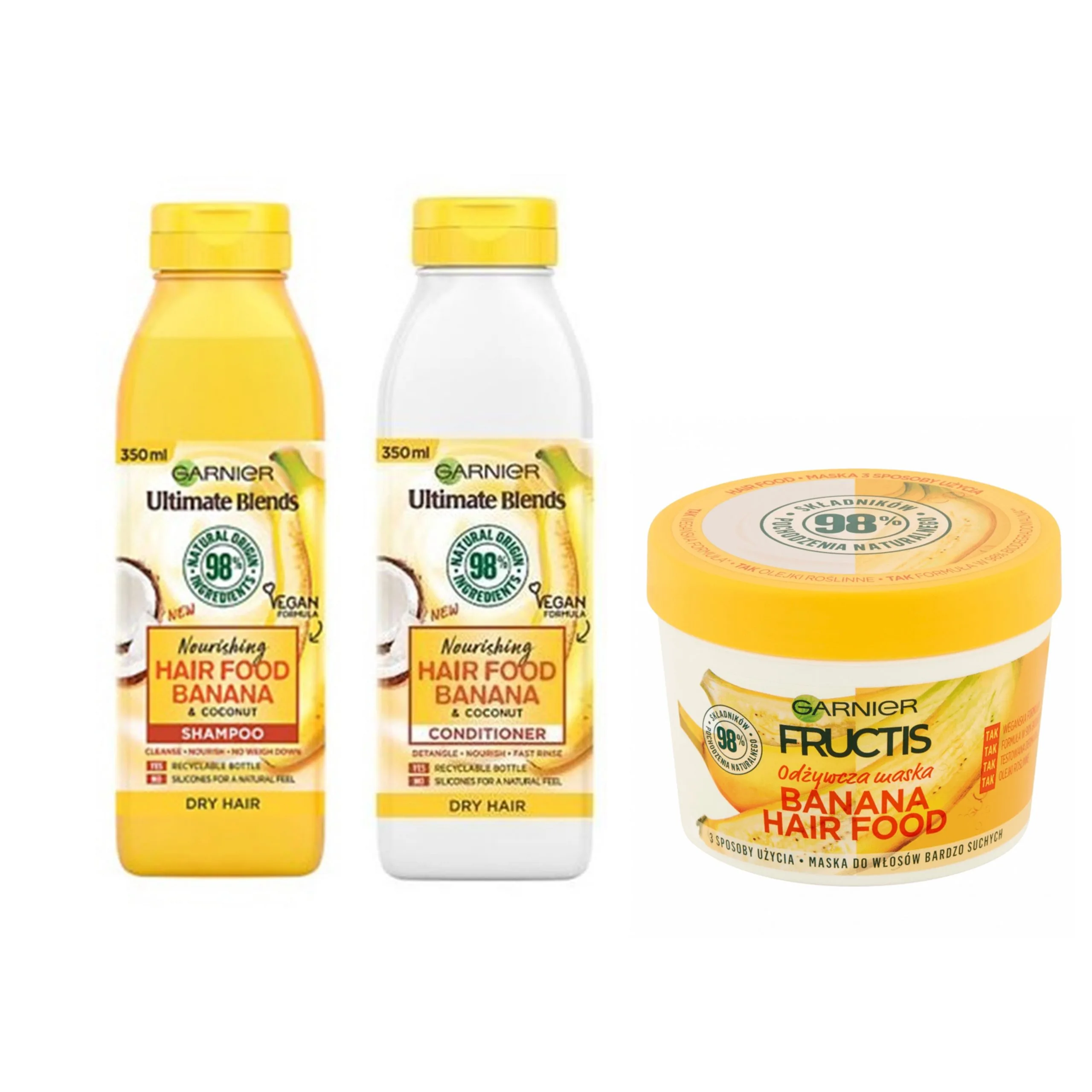 پک محصولات موز گارنیر (شامپو، نرم کننده و غذای مو) پک محصولات موز گارنیر (شامپو، نرم کننده و غذای مو)