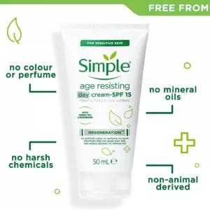 کرم شب تیوپی ضد پیری سیمپل مرطوب کننده حاوی چای سبز انواع پوست حساس 50میل