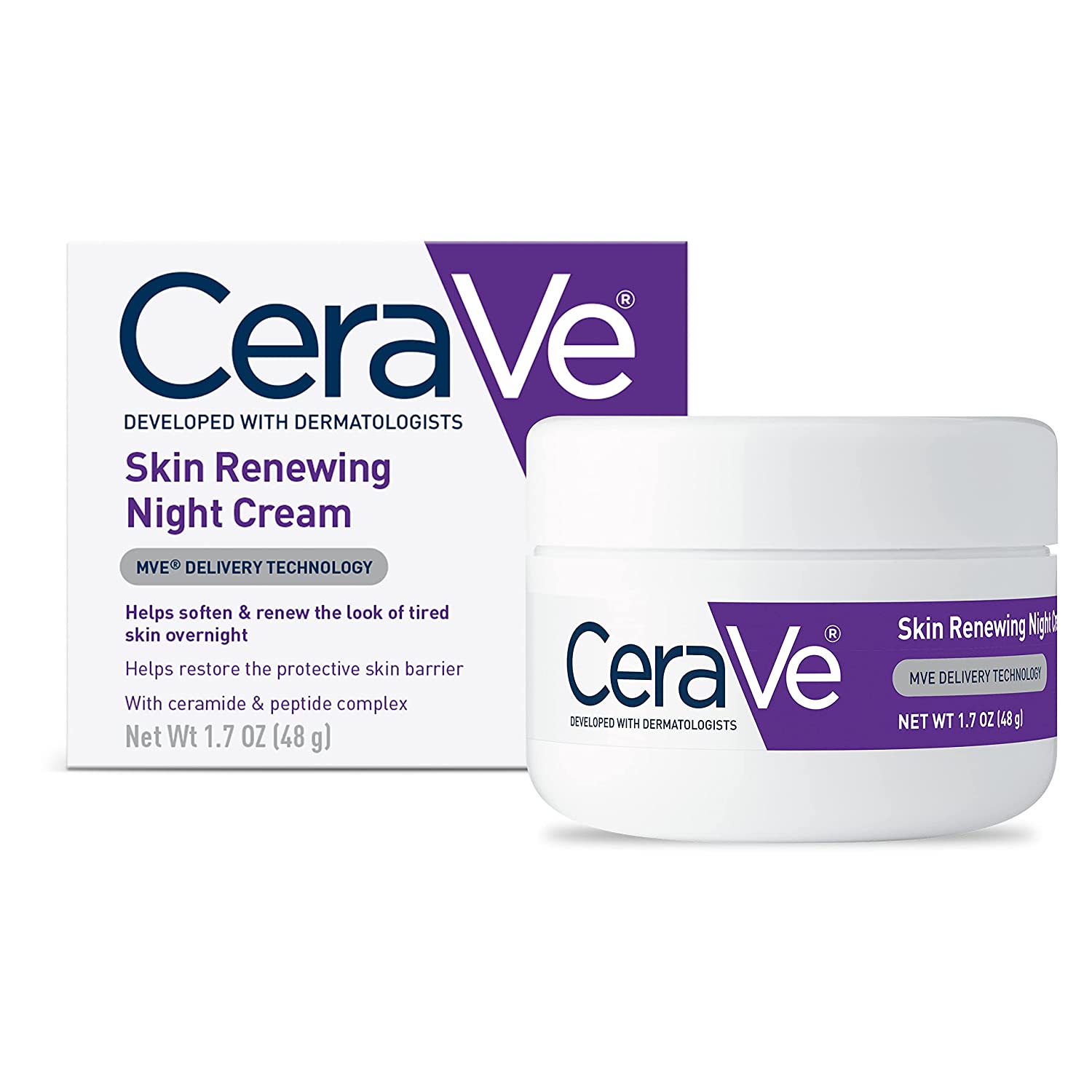 کرم شب ضد چروک بازسازی پوست سراوی حاوی پپتید هیالورونیک سرامید Cerave Skin Renewing Night Cream